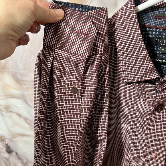 Mens Ted Baker London Long Sleeve Button Up Maroon and White Contrast Trim SZ 3 - Picture 3 of 11